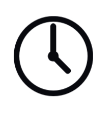 Simple black clock icon showing 10:10