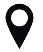 Black map pin or location icon on white background.